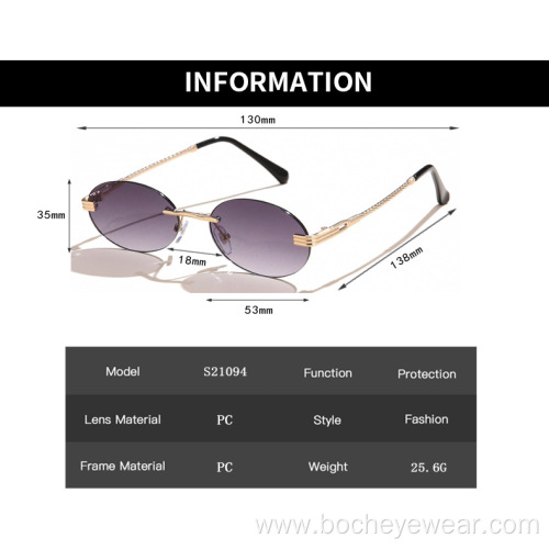 Fashion European and American frameless oval Sunglasses Women's gradually changing color trend Sunglasses men's metal sunglasses